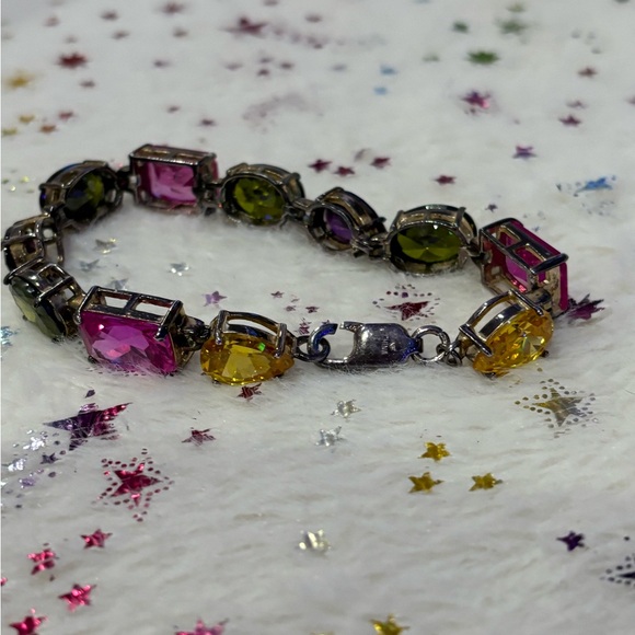 Elegant Multicolor Gemstone Sterling Silver Bracelet - Picture 3 of 10